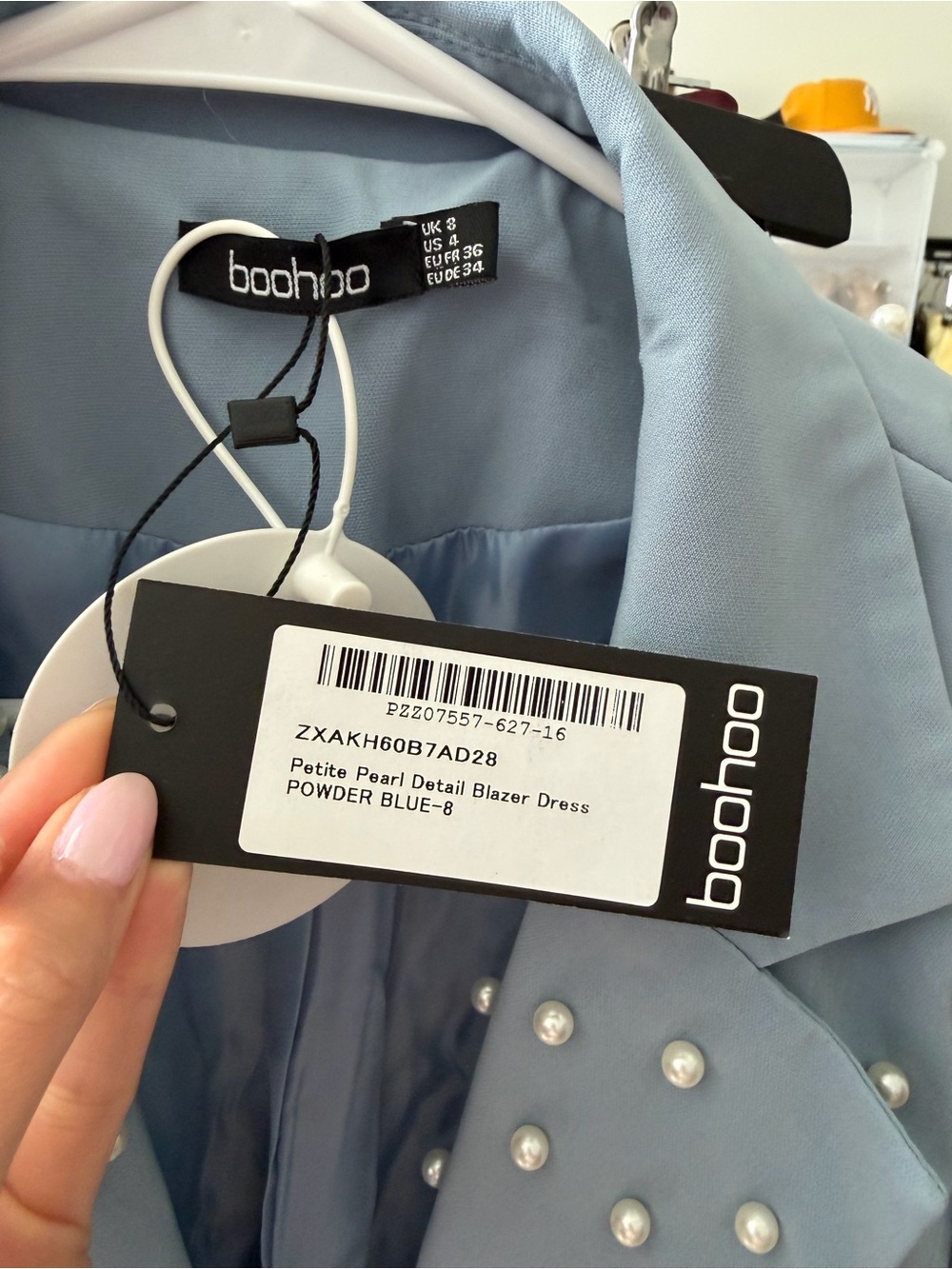 boohoo Light Blue Pearl-Embellished Blazer - Picture 3 of 4